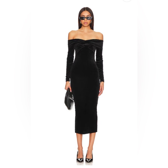 All Saints Black Velvet Midi Dress NWT - Picture 3 of 11